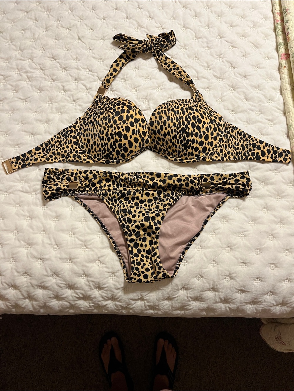 Victoria's Secret Leopard-Print Halter Bikini - Tan and Black